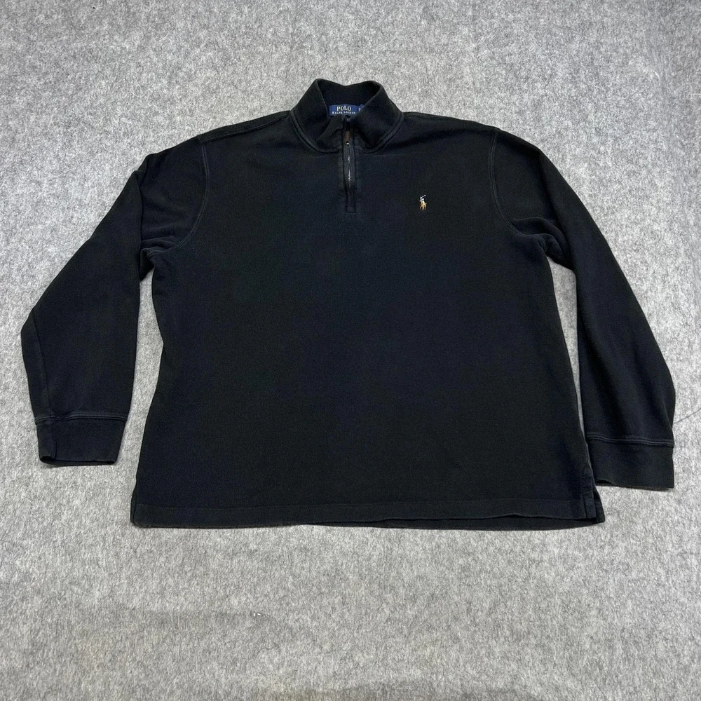Polo Ralph Lauren Sweater Mens XL Black 1/4 Zip Mock Neck Estate Rib Flesh Pony